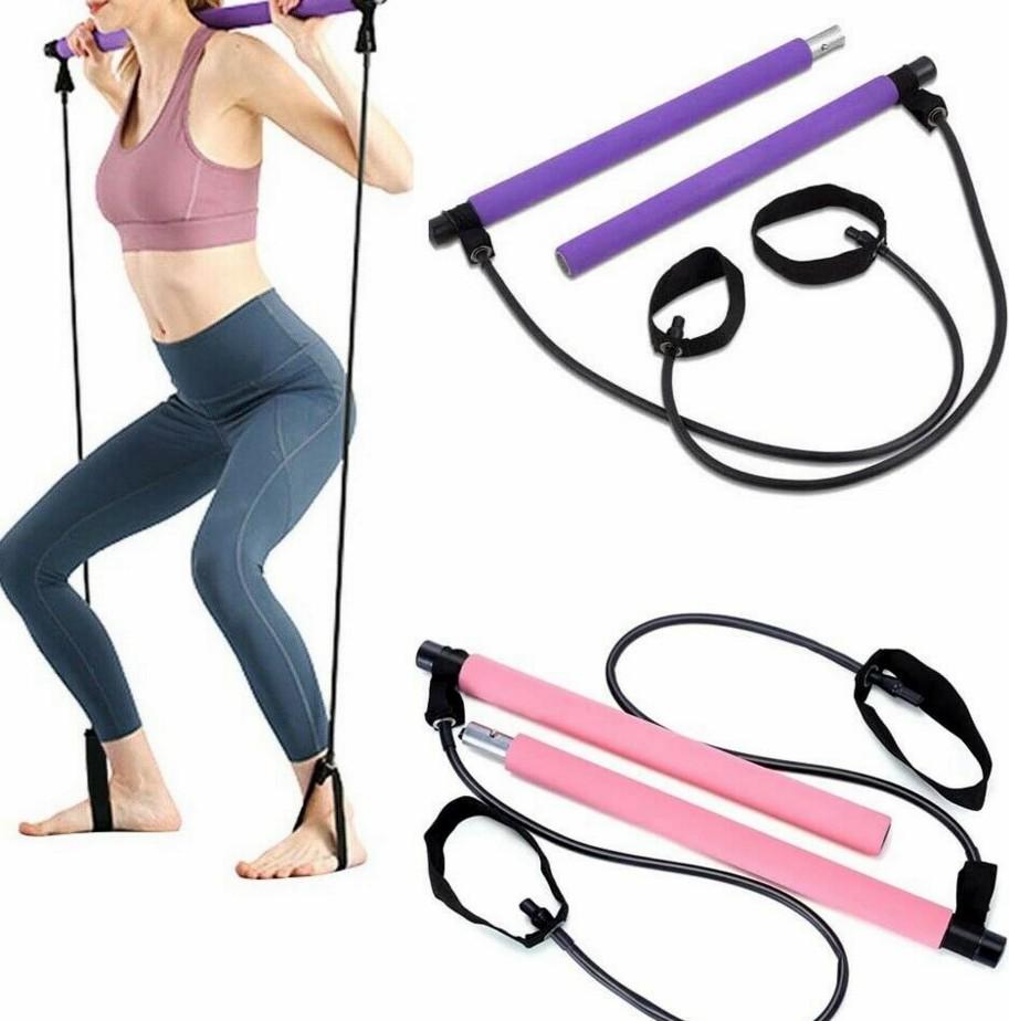 Pilates Bar, AtomSport Portable Pilates Bar Kit with Adjustable Resistance  Band for Different Height, Home Gym Exercise Stick Yoga Bar with Foot Loop