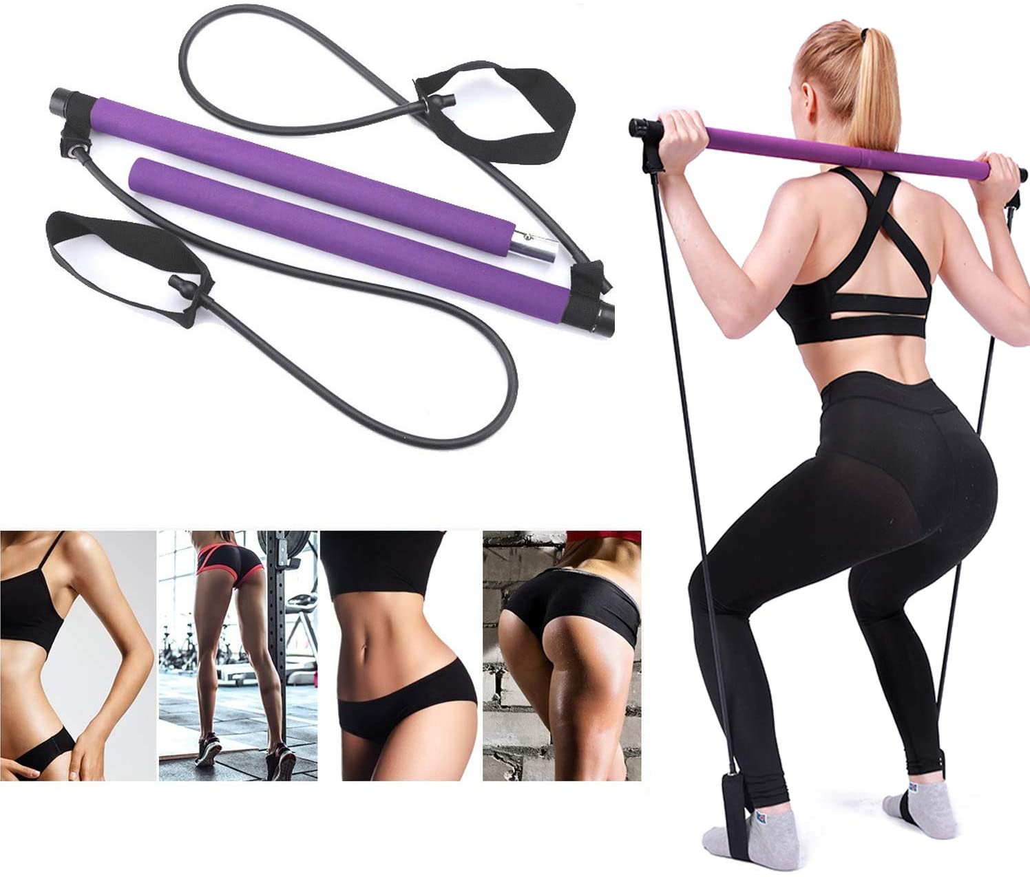 Resistance Band Portable Pilates Bar Kit Adjustable Toning Gym Exercise Bar  Fitness Bands Ideal for Pilates Yoga Gymnastics