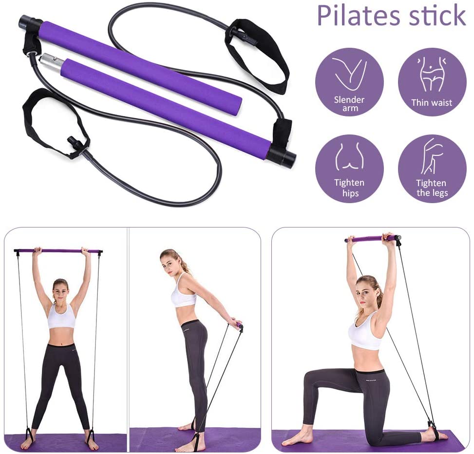 Pilates Bar Set Pilates Bar Kit With 4 Resistance Bands Portable Fitness Equipment  Yoga Set