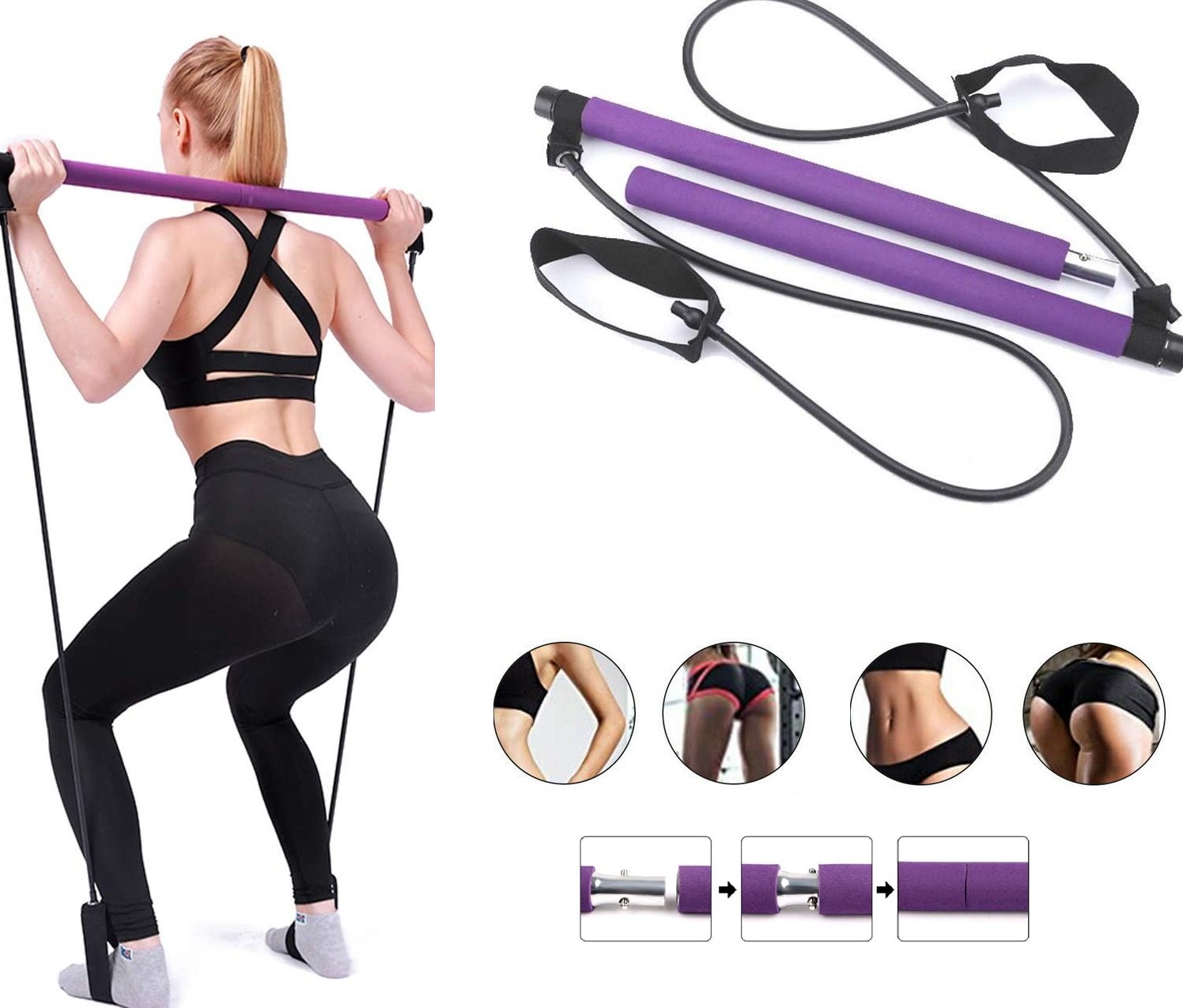 The New Premium Pilates Bar Kit with Resistance-6 bands (15, 30, 50 lbs)